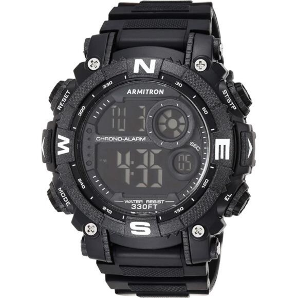 Armitron Sport Men's Digital Watch - Black Resin Chronograph With 100M Water Resistance